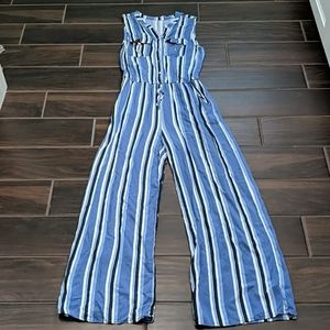 Blue and white striped jumpsuit - long